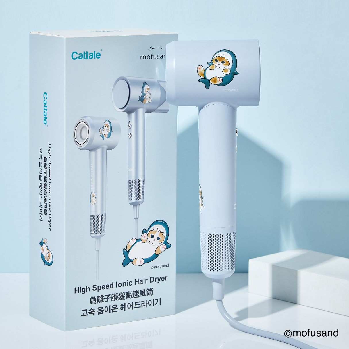 Cattale - mofusand 負離子護髮高速風筒 - 鯊魚貓貓